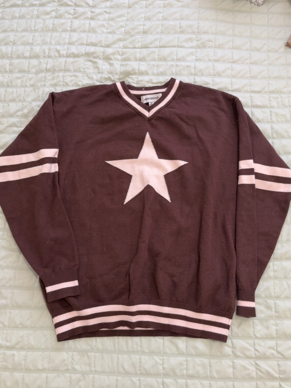 Brown and Pink Star V-Neck Sweater